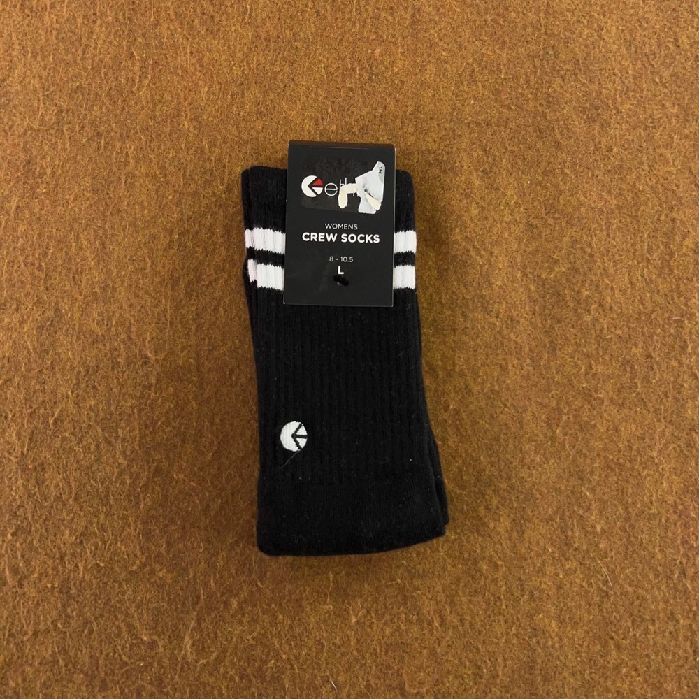 Ethika Womens Large Black Striped Ribbed Athletic Crew Socks NWT